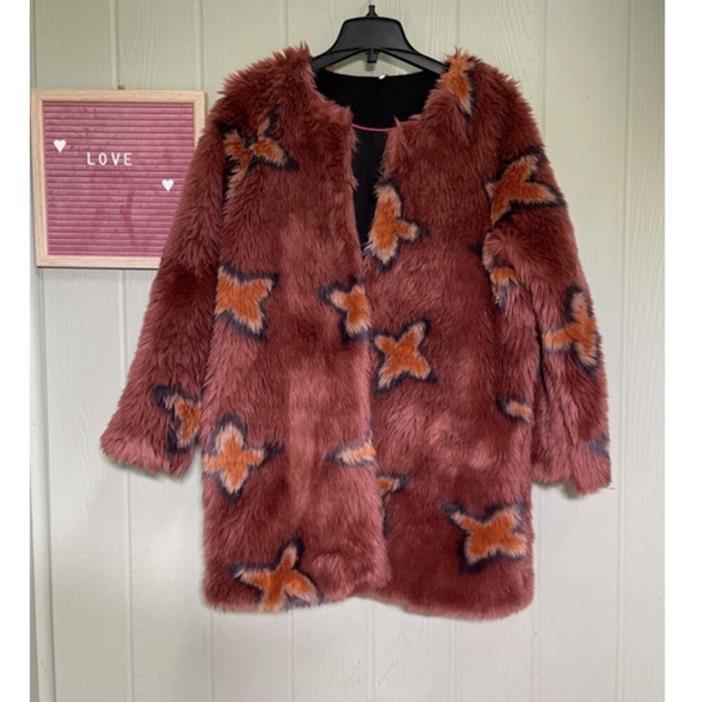 Free People RARE HTF Wrap Me Up Star Faux Fur Fun Jacket Coat Blogger Fav Fall - Picture 1 of 8